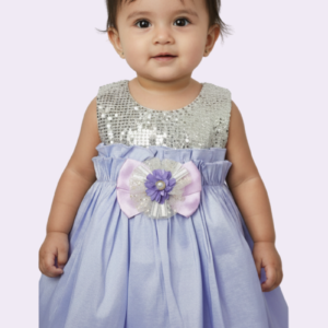 Vestido para bebé talla 1 color lila con lentejuelas plateadas y moño decorativo – Ref 23527747