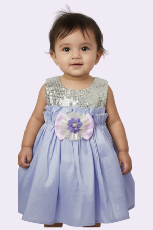 Vestido para bebé talla 1 color lila con lentejuelas plateadas y moño decorativo – Ref 23527747