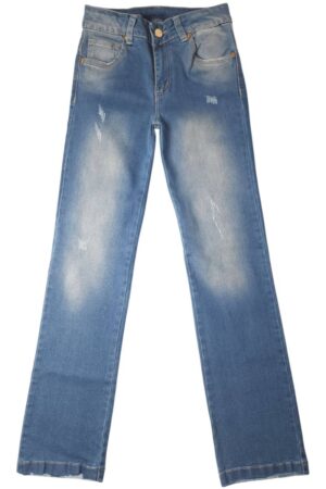 Jeans de mujer Bota Recta, color Azul Claro, Levanta Cola, pretina angosta vista plana frontal