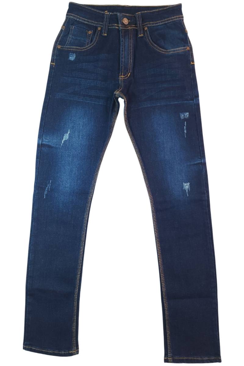 Jeans para niño azul medio con efecto destroyer tipo motor y tela licrada