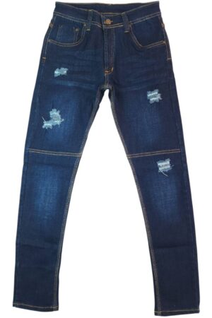 Jeans para niño azul oscuro con rotos decorativos en tela licrada