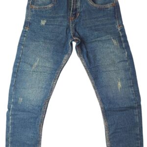 Jeans para niño color dirty medio en tela licrada con lavado localizado frontal