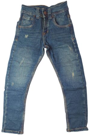 Jeans para niño color dirty medio en tela licrada con lavado localizado frontal
