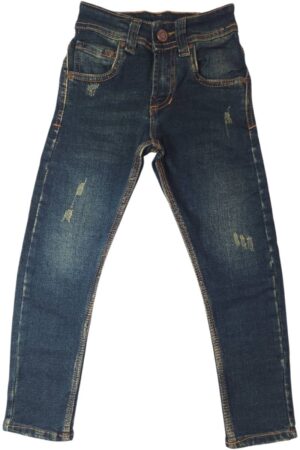 Jeans para niño azul dirty oscuro licrado con lavado localizado frontal