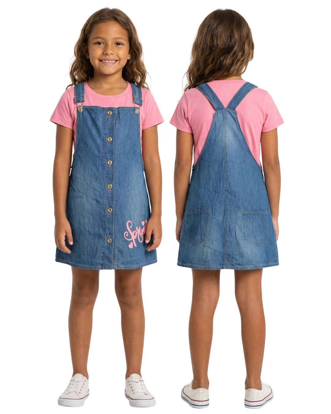Conjunto niña jardinera chambray con blusa corta