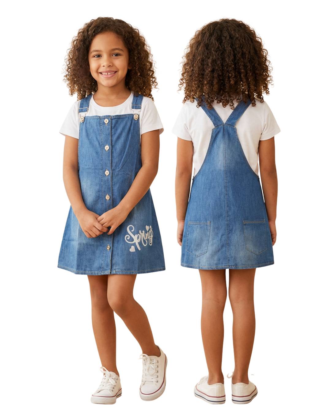 Conjunto niña jardinera chambray con blusa corta