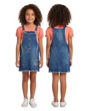 Conjunto niña jardinera denim con flecos