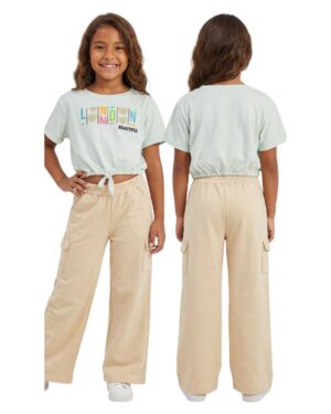 Conjunto niña pantalón cargo y blusa globito frontal