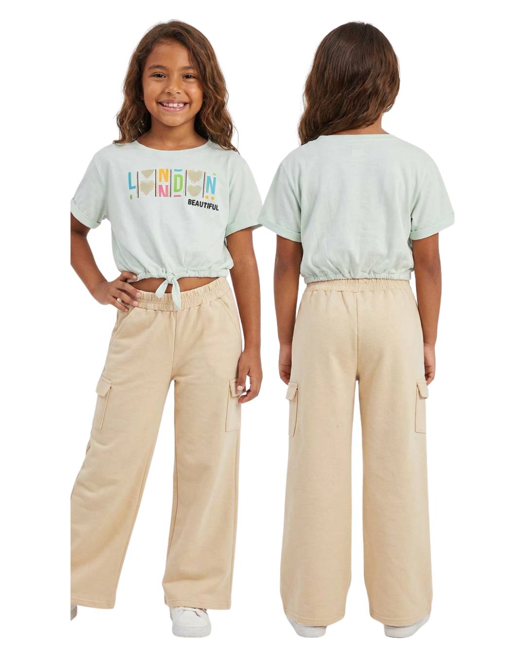 Conjunto niña pantalón cargo y blusa globito frontal