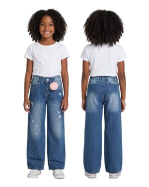 Jean niña wide leg con pedrería