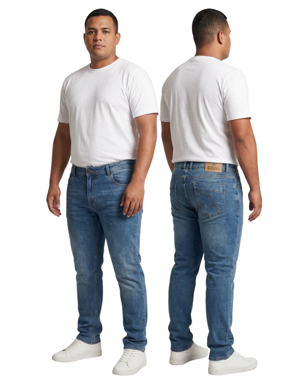 Jean hombre slim azul medio efecto nube puesto modelo