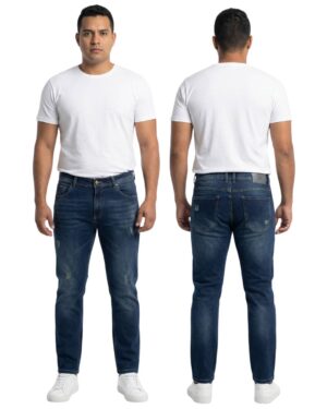 Jean hombre slim azul desgaste puesto modelo