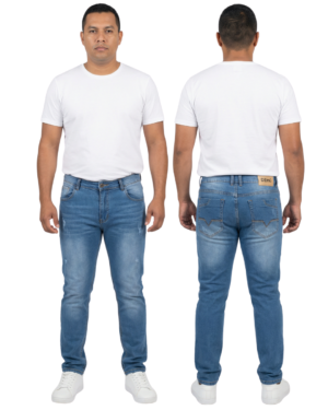 Jean hombre slim azul medio con motor puesto modelo