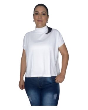 Blusa mujer blanca cuello mock neck