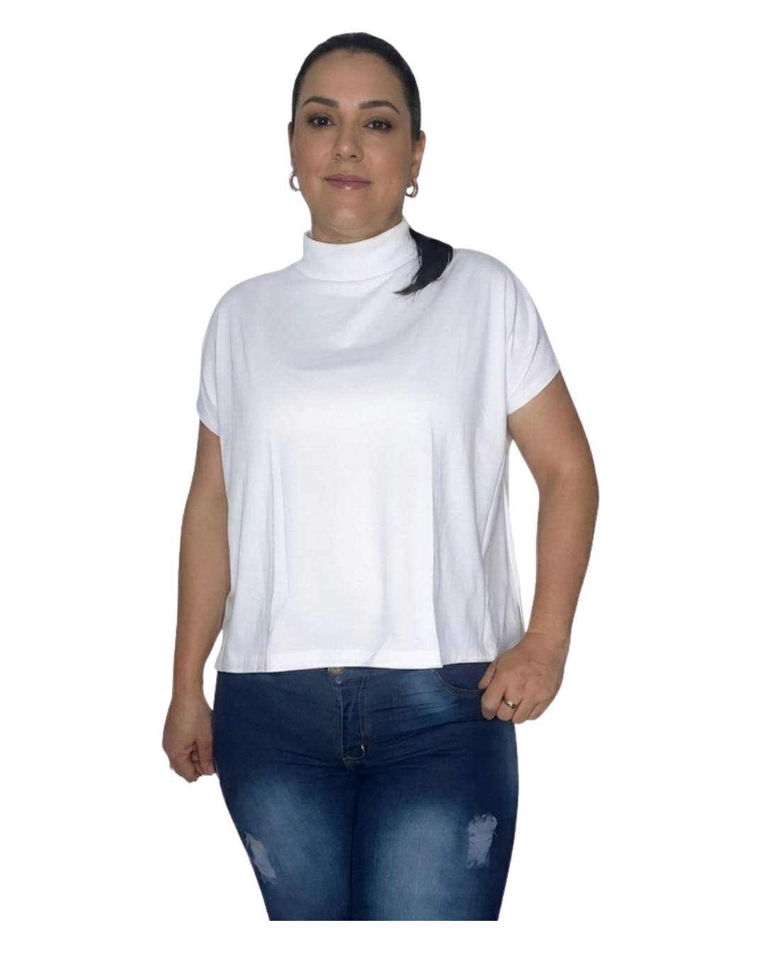 Blusa mujer blanca cuello mock neck