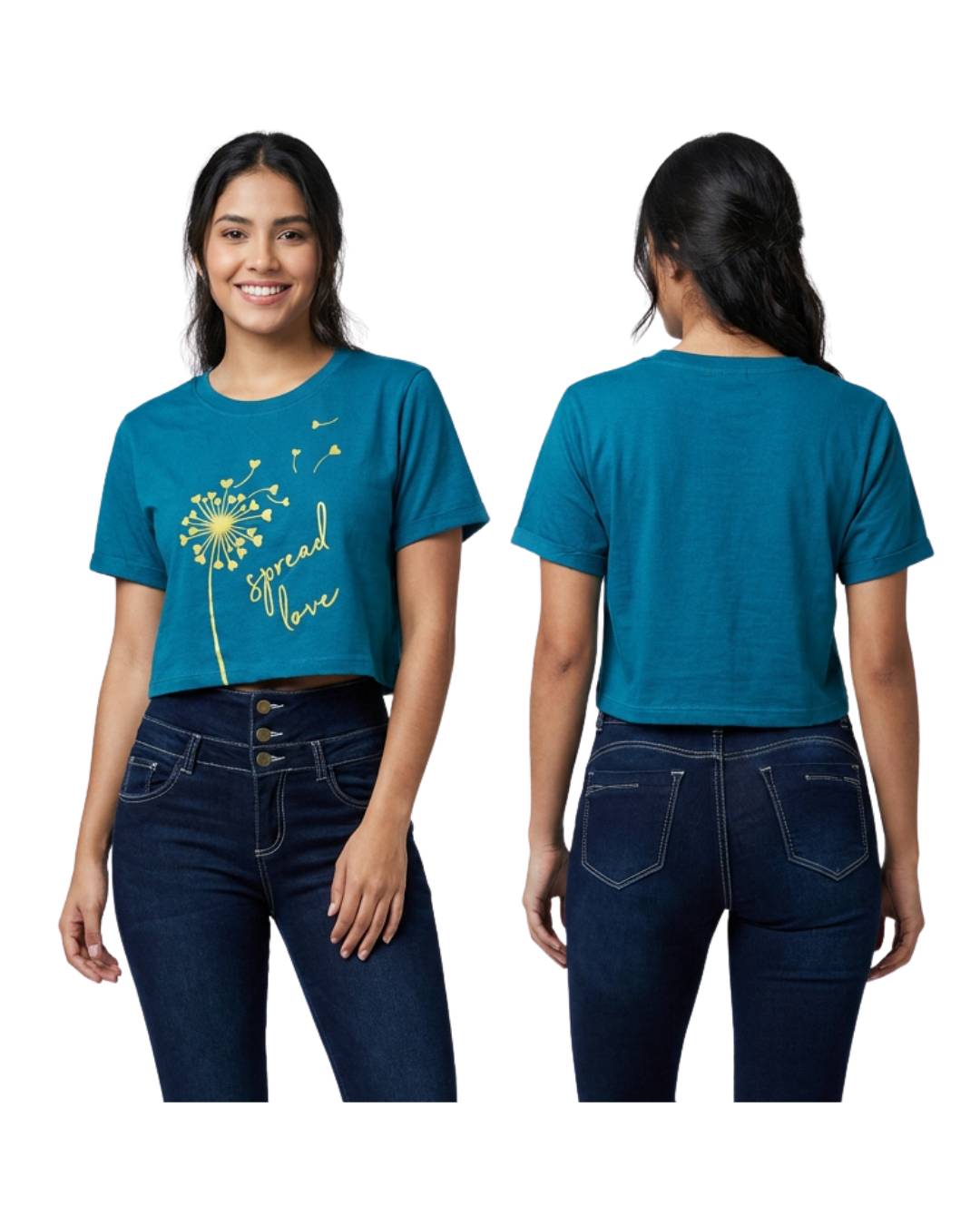 Camiseta mujer azul petróleo estampada floral