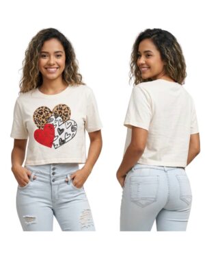 Camiseta mujer marfil estampado corazones