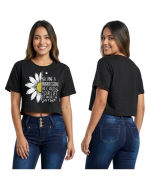Camiseta mujer negra estampada floral
