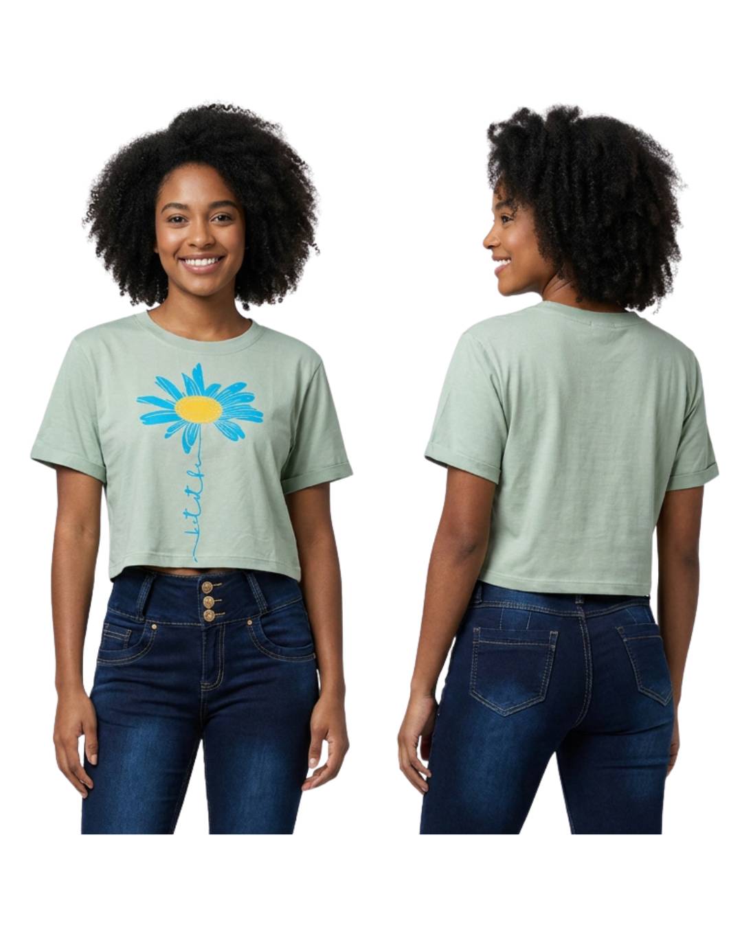 Camiseta mujer verde salvia estampada floral