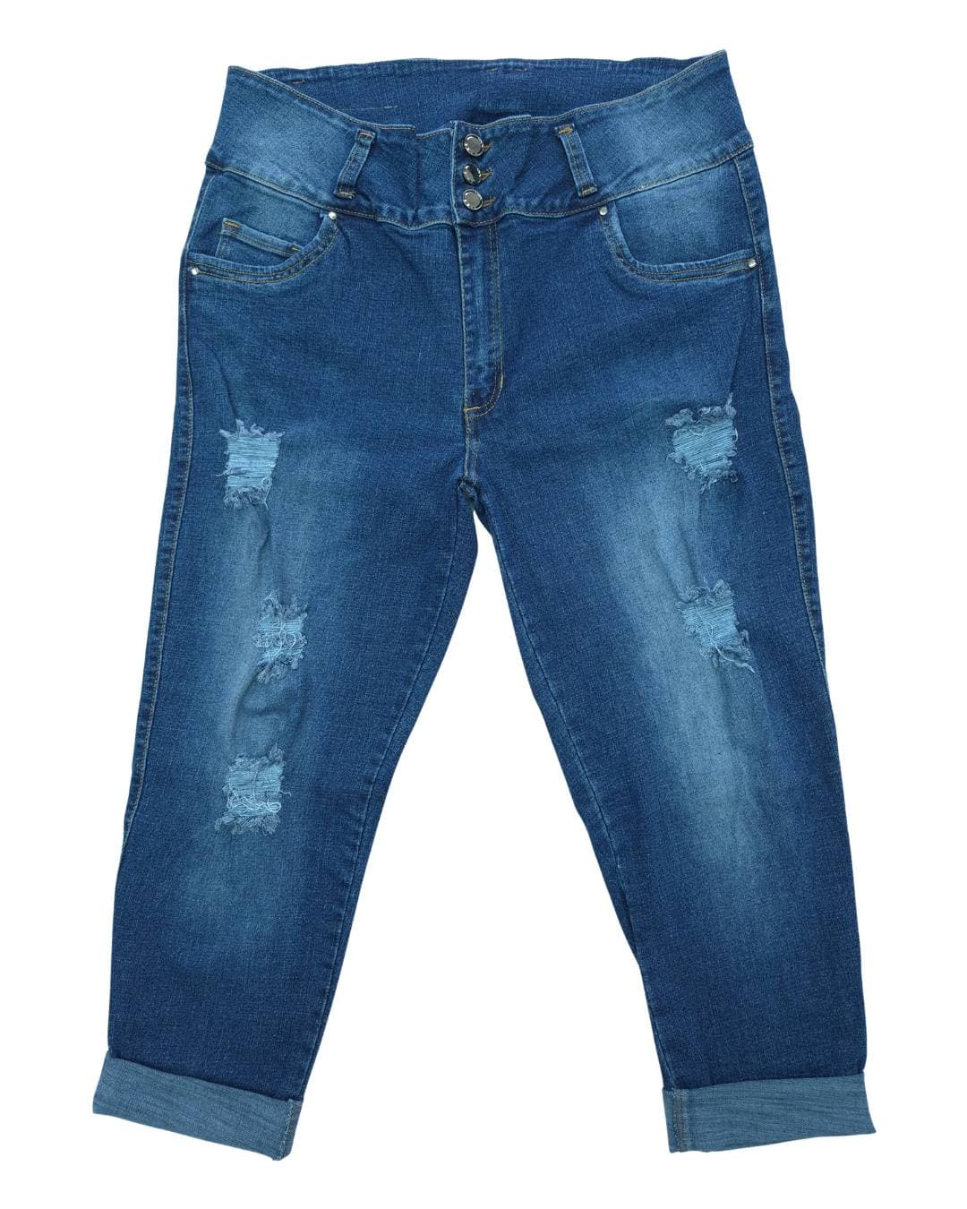 Jeans capri mujer slim azul medio vista frontal