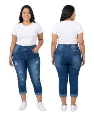 Jeans capri mujer slim azul medio