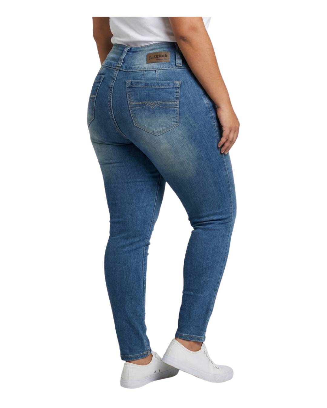 Jean mujer slim azul medio vista trasera