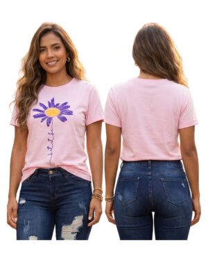 Camiseta mujer rosa estampada floral