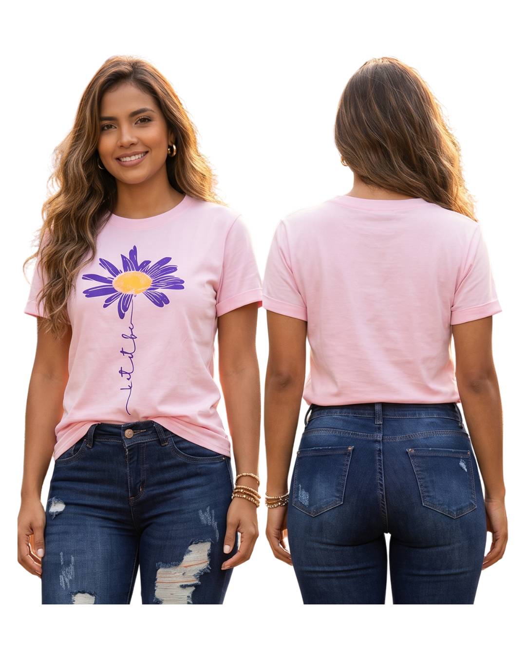 Camiseta mujer rosa estampada floral