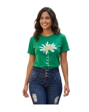 Camiseta mujer verde estampada floral