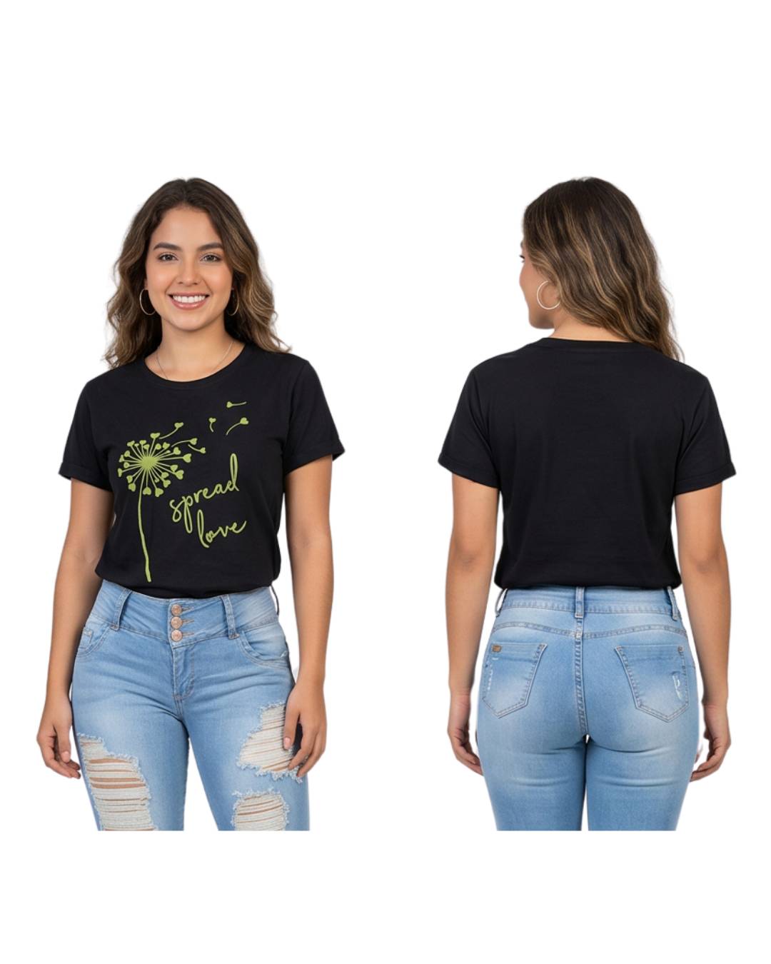 Camiseta mujer negra estampada