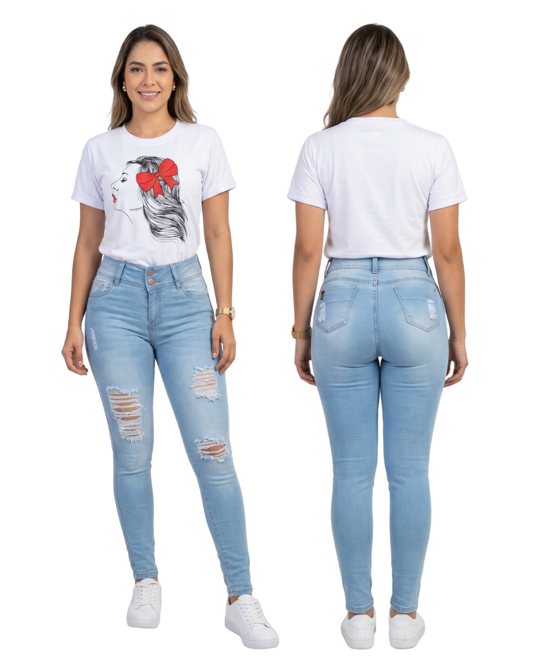 Camiseta mujer blanca estampada de rostro de mujer
