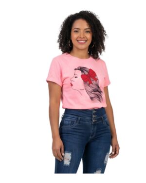 Camiseta mujer rosa estampada rostro
