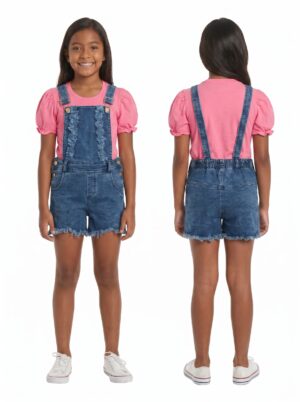 Conjunto niña denim con blusa rosa
