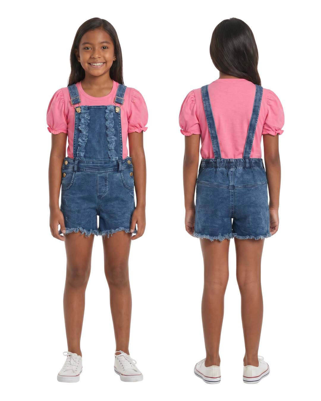 Conjunto niña denim con blusa rosa pastel