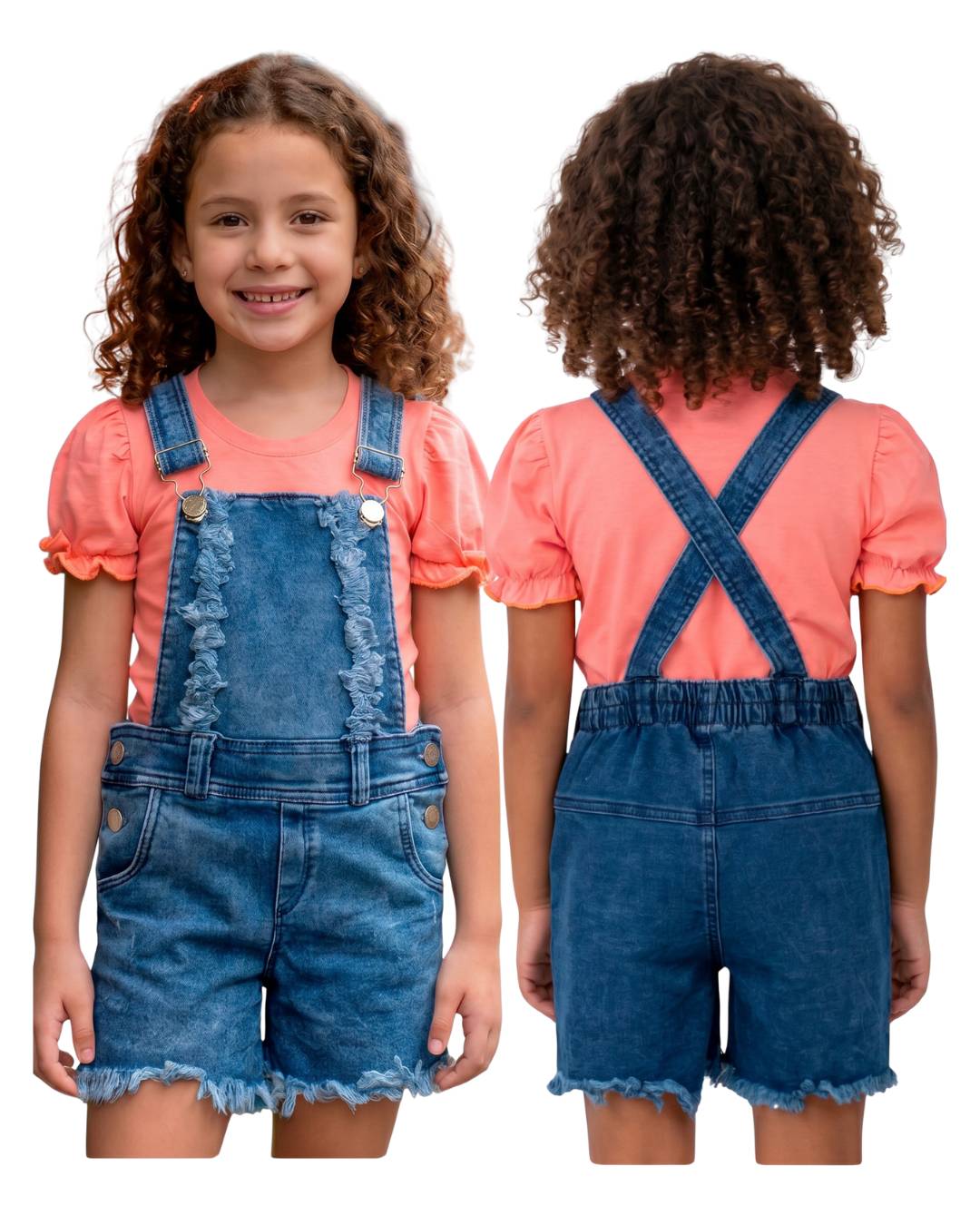 Conjunto niña denim con blusa salmón