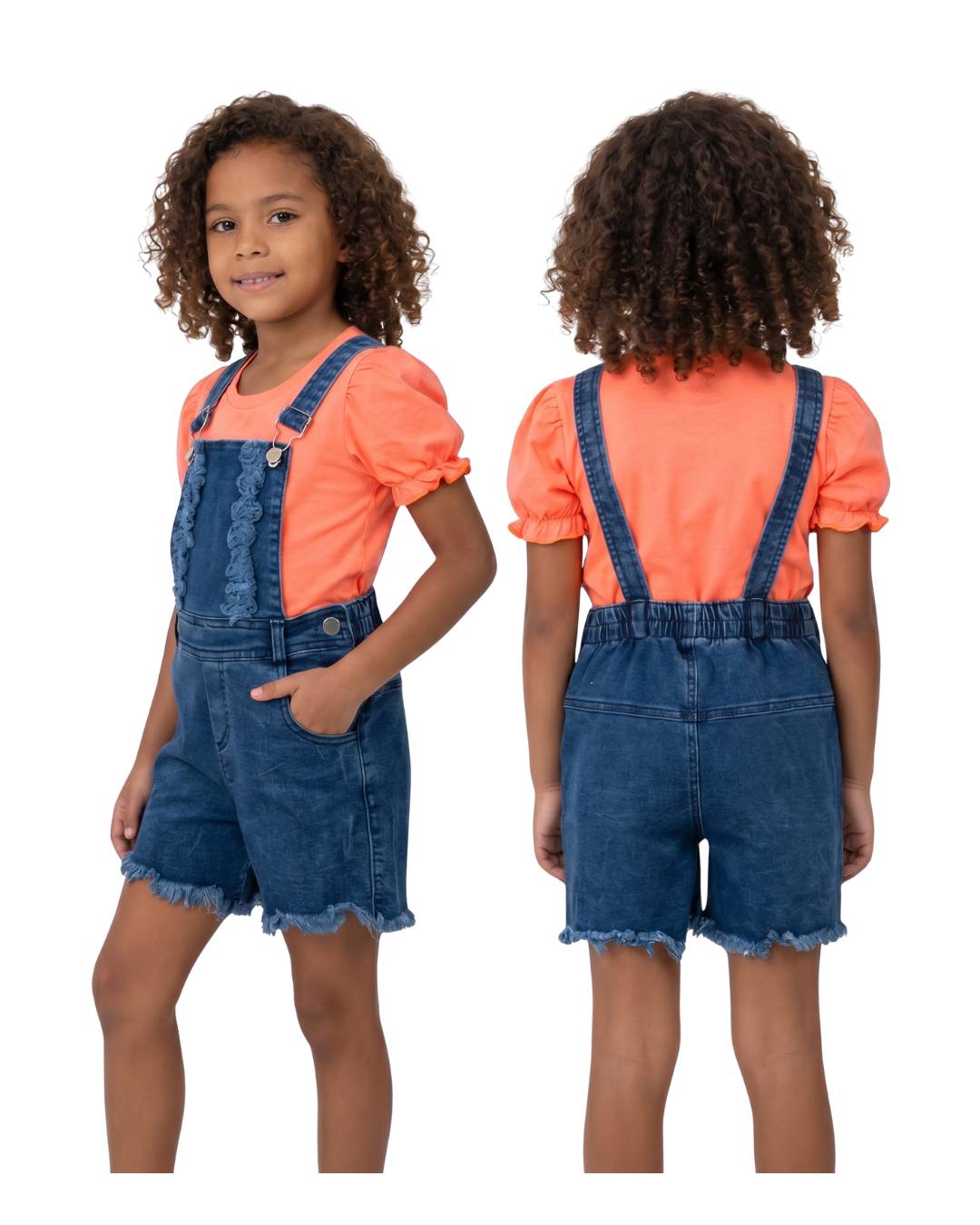 Conjunto niña denim con blusa salmón