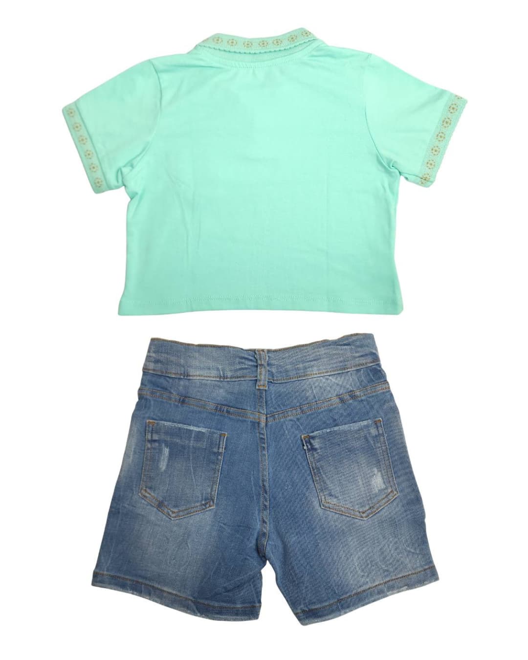 Conjunto niña blusa aguamarina y short jean