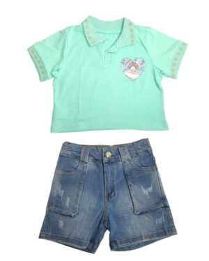 Conjunto niña blusa polo y short jean