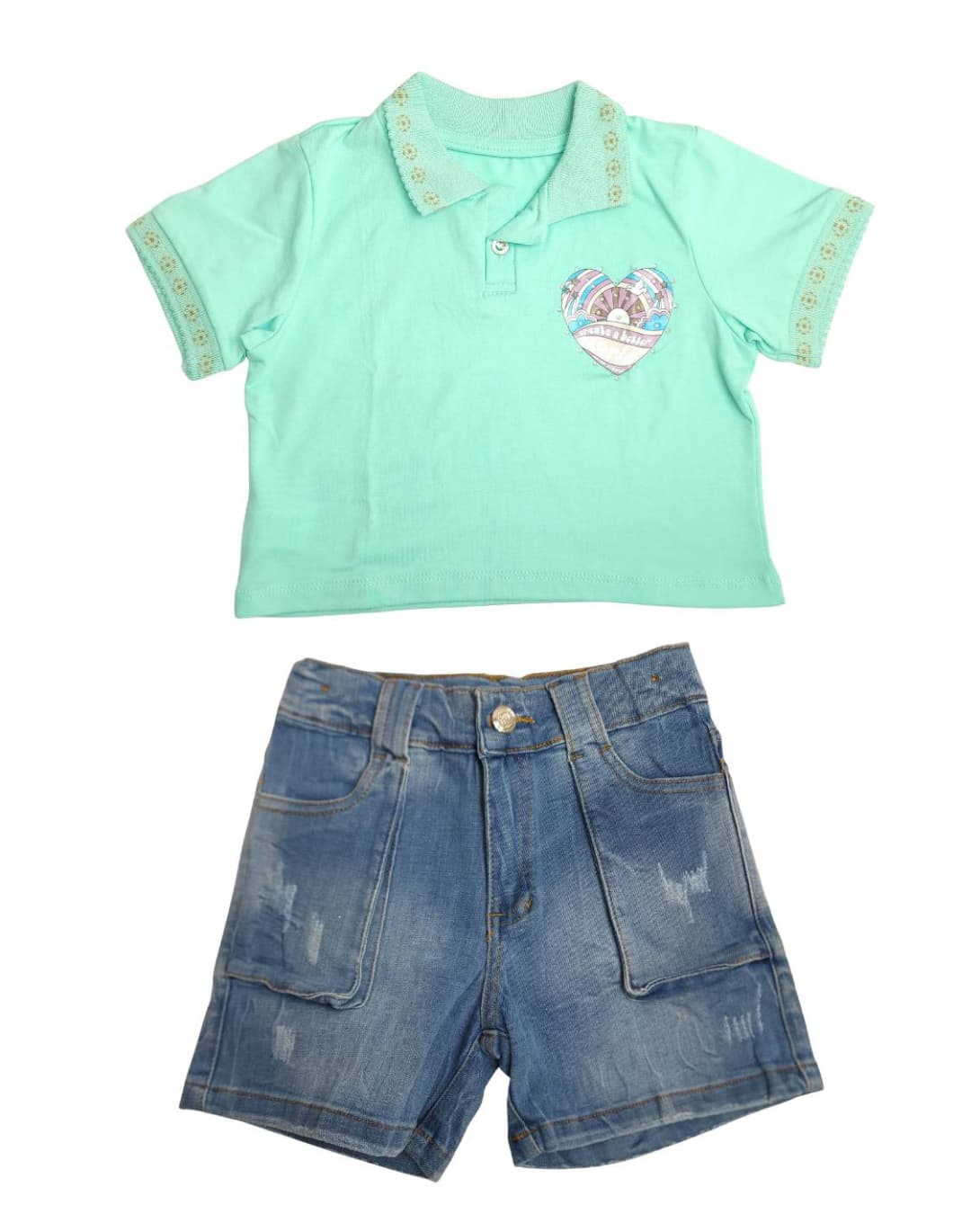 Conjunto niña blusa polo y short jean