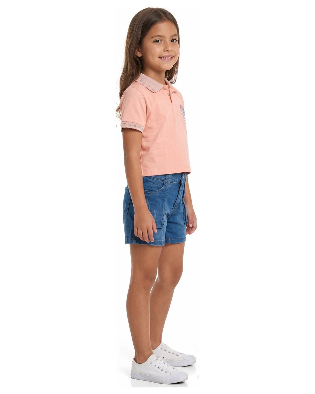 Conjunto niña blusa polo y short jean puesto
