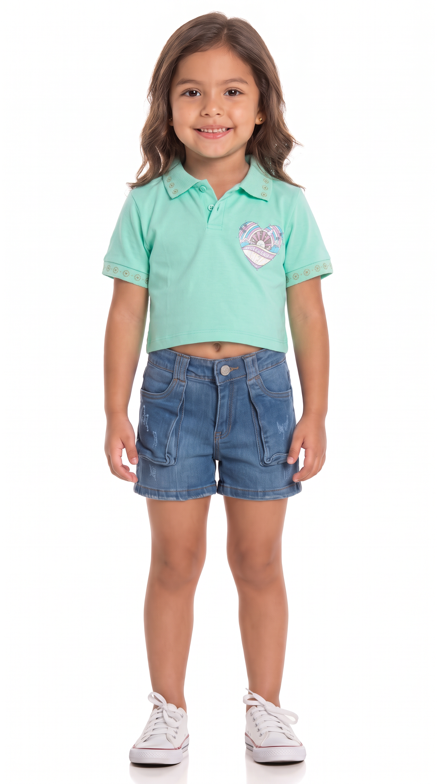 Conjunto niña blusa aguamarina y short jean