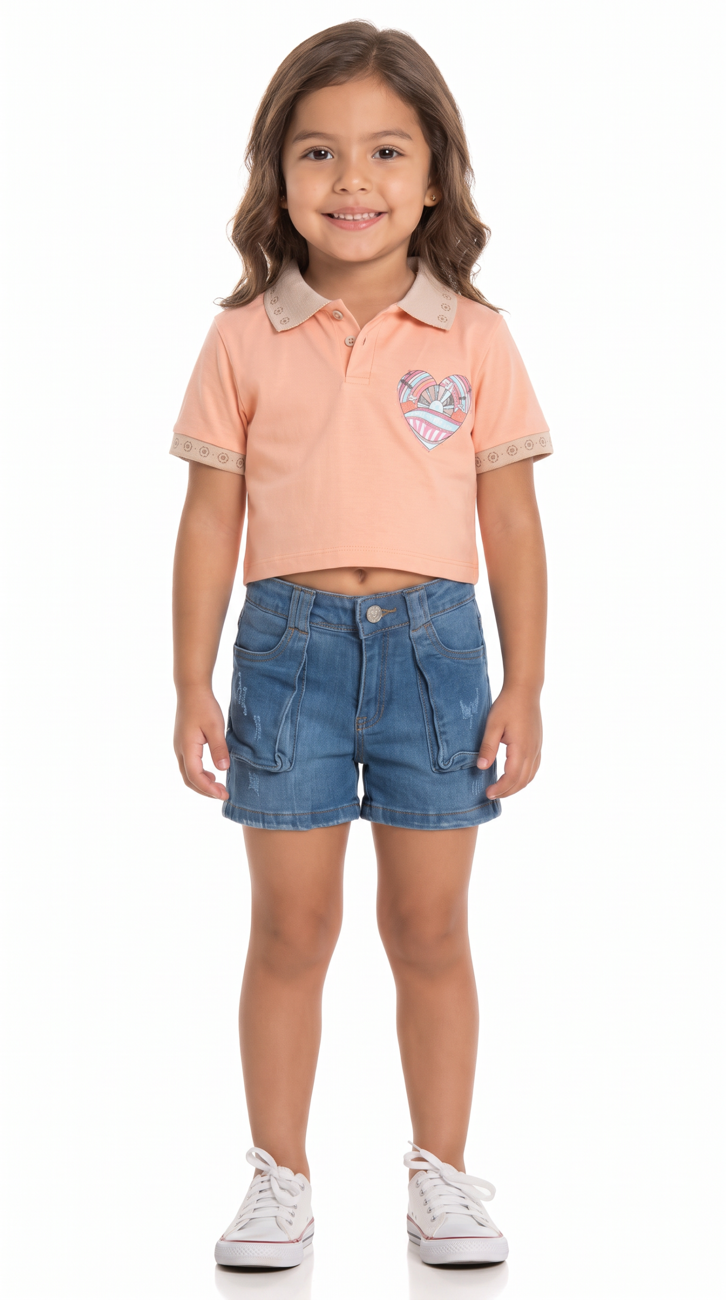 Conjunto niña blusa mandarina y short jean